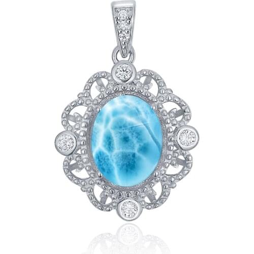 925 Silver 2.0ct Natural Dominica Larimar Pendant Necklace Women Jewelry/Silver Larimar Pendant/Natural Larimar Necklace