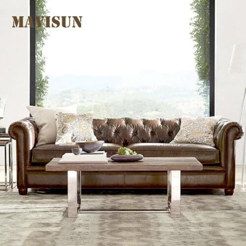 American Antique Country Pastoral Style Household Chesterfield Sofa Section Living Room Furniture For Big House Muebles De Sala