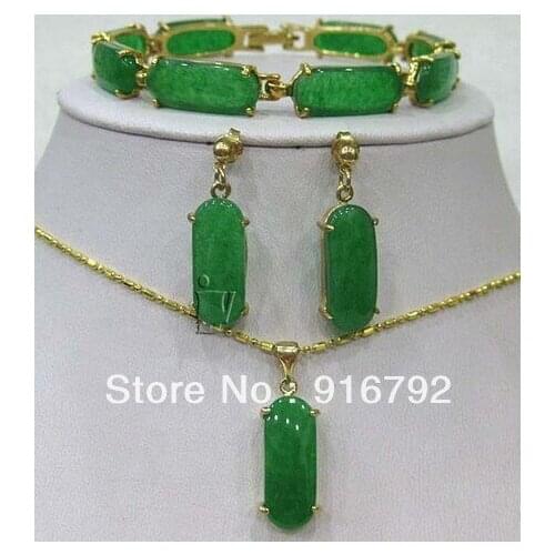 Free shipping *******Green stone Link Bracelet earrings Necklace Pendant Set