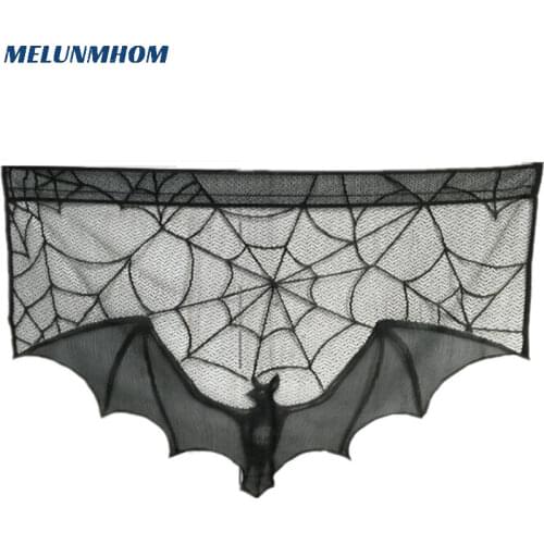 Halloween black bat lace curtains for Kitchen Voile Pelmet Curtain for Living Room Home Decor Short Door Curtains for Bedroom