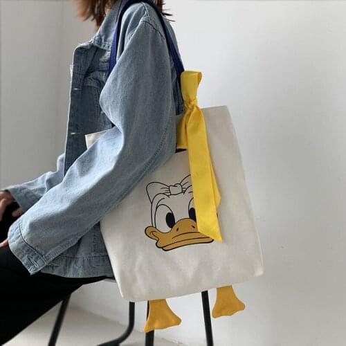 Disney cartoon Donald Duck bag girl new trendy ins cute student large capacity canvas shoulder bag