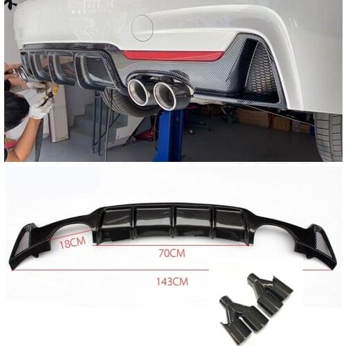 Rear Bumper Diffuser Lip & Muffler Tips For BMW F32 F33 435i M Sport F36 2014-2018 Carbon Fiber Look Car Tailpipe Exhaust Pipes