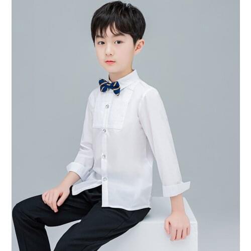 Teenage Boys Girls Turn Down Collar T Shirt for Boys School Kids White Performance Blouse Clothe Kids Birthday Formal Prom Shirt
