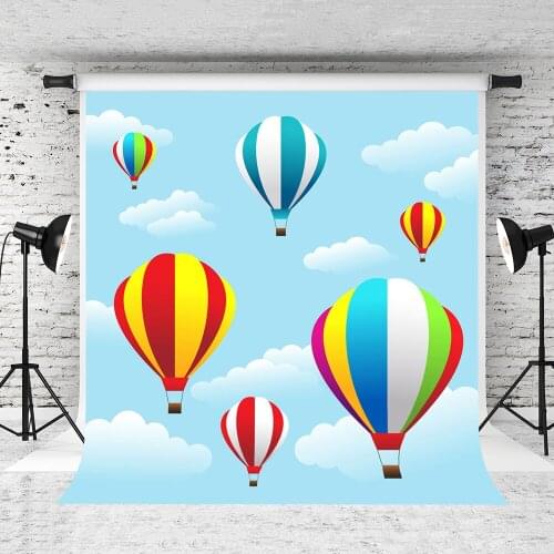 VinylBDS Custom Made Blue Sky White Cloud Foto Background Colorful Hot Air Balloon Scenic Photography Backdrops Background