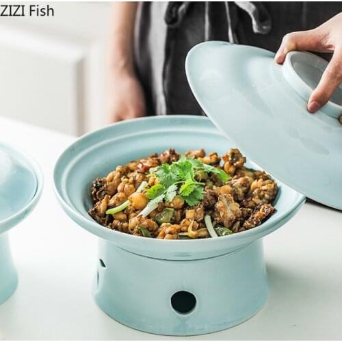 Japanese-style Round Ceramic Stew Bowl with Cover Kitchen Household Bone China Soup Pot Heatable Large Bowl Stew