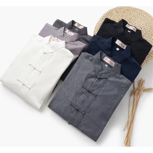 Plus Size Long Sleeve Kung Fu Mens 100% Cotton Solid Jacket Traditional Chinese Tang Suit Coat Tai Chi Uniform vestido chines