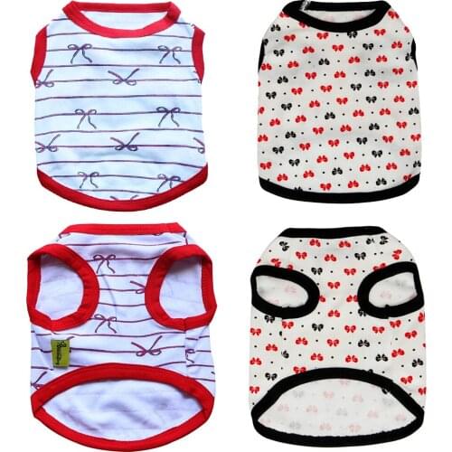 Small and Medium-sized Dog Pet Clothes Summer New Style Comfortable Sweet Cute Printed Bow T-shirt Vest Short sleeves