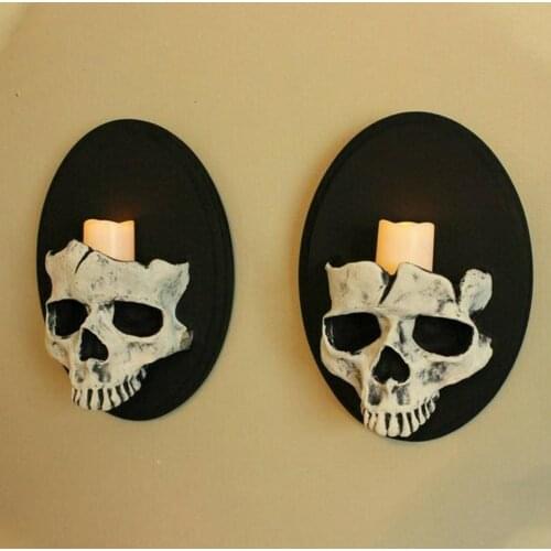 Skeleton Wall Hanging Candle Holder Ornaments Resin Skull Candlestick Holder Halloween Decoration Creative Home Living Room Deco