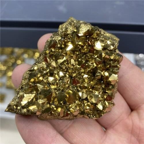 50-60mm Natural Electroplating Gold Crystal Cluster Titanium Geode Cluster Bare Stone Mineral Materials Jewelry Home decoration