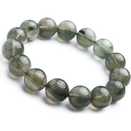 Genuine Natural Green Rutilated Quartz 14mm Drop Shipping Fashion Women Crystal Round Bead Bracelet Popular Stone Jewelry
