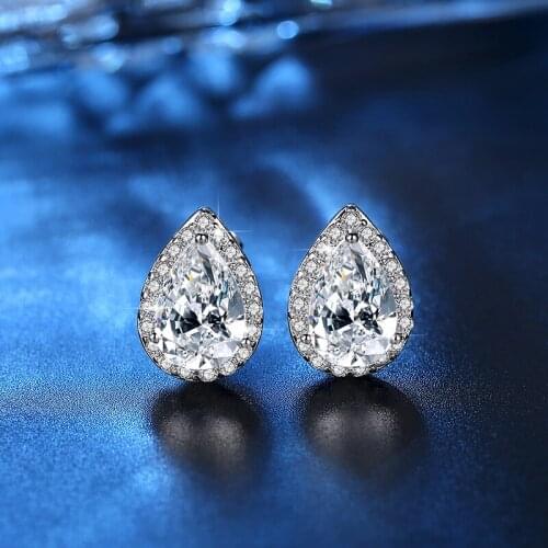 New Fashion 2019 Trendy Silver Water Drop Stud Earring Push Back Cubic Zirconia Stud Earrings for Women