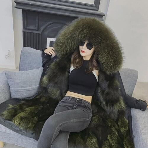 Parkas Women Winter New Long Real Fur Coat Female Warm Fur Coat Jackets Natural Fox Fur Collar Real Lined Parka