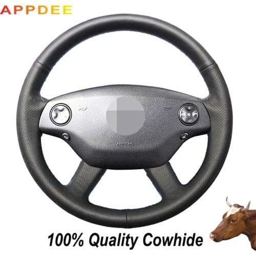 Hand-stitched Black Genuine Leather Steering Wheel Cover for Mercedes Benz S-Class 2006 2007 2008 S350