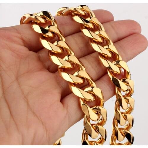 Customed Size 5/8/10/12/15/17/19mm Mens Necklace Stainless Steel Cuban Link Chain Gold Color Male Jewelry Gifts for Men