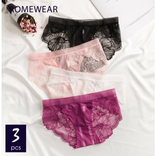ROMEWEAR Sexy Transparent Lace Panties For Women/Girl Seamless Tanga Briefs Cotton Crotch See Through Low-Waist Female Underwear