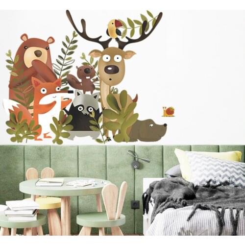 Hand Painted Forest Animals Wall Stickers for Kids room Bedroom Wall Decor Vinyl PVC Wall posters Home Decor Cartoon Wall Decals