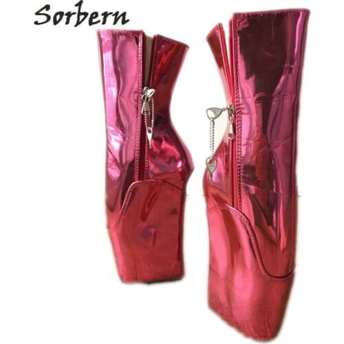 Sorbern Metallic Peach Ballet Wedge Boots Women Lockable Zipper Shoes Ladies Botines Mujer 2019 Heeled Boots Women Goth Boots