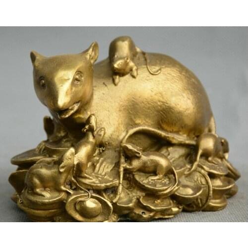 Collect Chinese fengshui old Bronze Zodiac rat yuanbao coin auspicious statue
