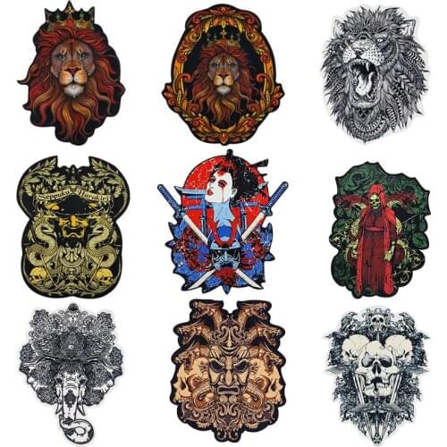 DIY printing sequin large embroidery big lion elephant skull warrior animal cartoon patches for clothing QR-9