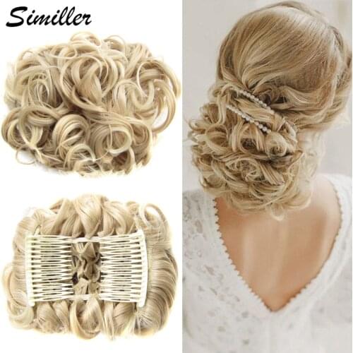 Similler Short Messy Curly Dish Hair Bun Easy Stretch Hair Combs Clip in Extension Scrunchie Chignon Tray Ponytail Hairpieces