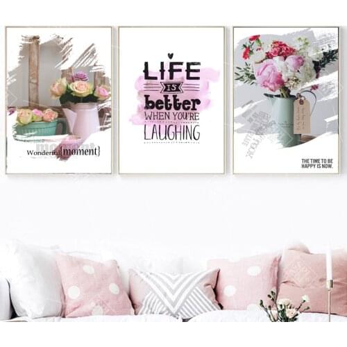 Nordic Landscape Canvas Painting Flower Vase Quotes Art Posters And Prints Bedroom Decoration Wall Pictures for Girls No Framed