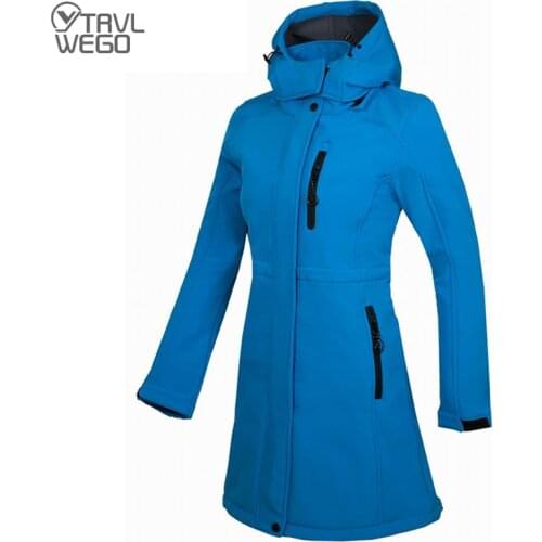 TRVLWEGO Womans Outdoor Long Style Fleece Hiking Camping Trekking Casual Sports Hooded Jacket Windbreaker Soft Shell Clothing