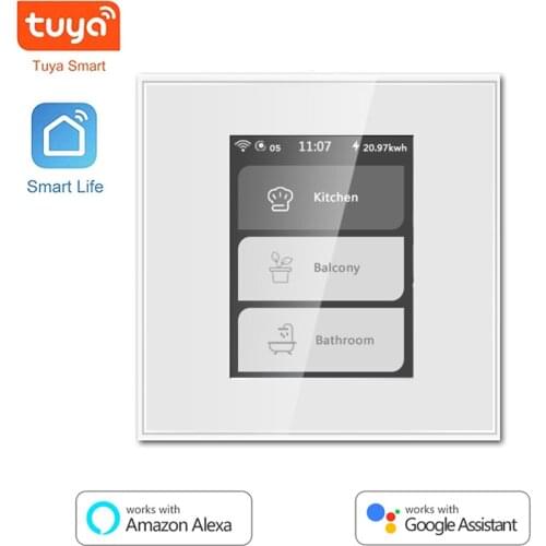 Tuya WiFi LCD Smart Light Switch Curtain Switch Support Alexa Google Home Voice Control 1/2/3 Gang Selectable Smart Touch Switch