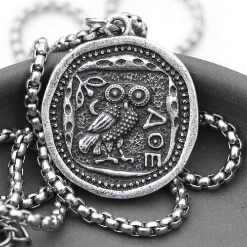 Vintage Owl Coin Necklace Man Women Greek Pendant Retro-Roman Jewelry Dropships