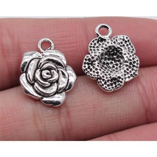 WYSIWYG 4pcs/lot Rose Charms For Jewelry Making 15x18mm Antique Silver Color Jewelry Accessories