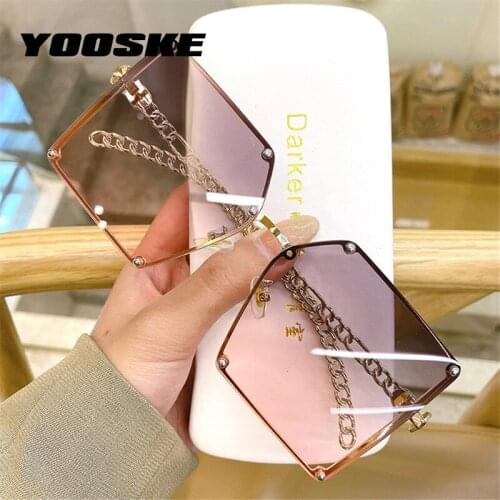 YOOSKE Brand Luxury Oversized Sunglasses Women Vintage Square Gradient Sun Glasses Alloy Chain Frame Design Sunglass for Ladies