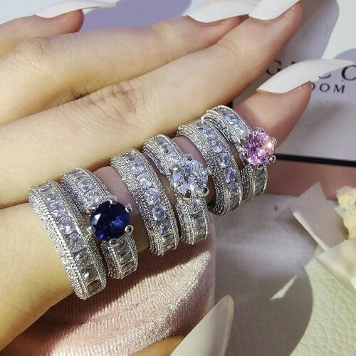 2021 New 925 Sterling Silver Luxury Bold Big Wedding Rings Set For Bridal Women Engagement Finger Bold Party Gift Jewelry R4428X