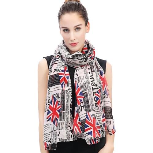 Vintage London Style Union Jack Newspaper Flag Print Womens Scarf Shawl Wrap Soft Lightweight