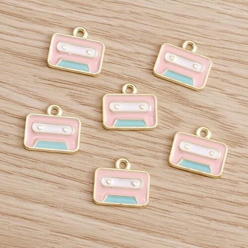10pcs 14*12mm Enamel Tape Charms for Jewelry Findings Making Recorder Charms Handmade Necklaces Pendants Earrings DIY Crafting