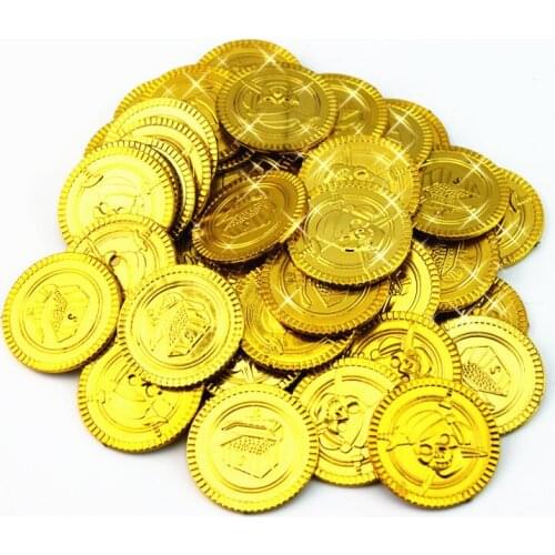 100PCS Kids Birthday Party Favor Gift Girl Boy Souvenir Vintage Pirate Gold Color Treasure Coins Halloween Gift