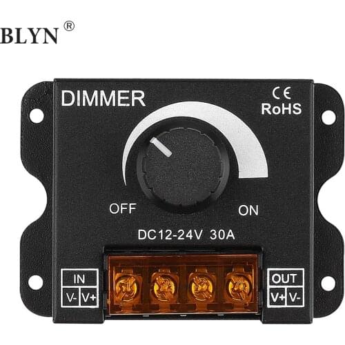 12V/24V DC 30A LED PWM Dimmer Controller ON/Off Switch with Metal Shell for Single Color 5050 3538 5630LED Strip Lights Ribbon