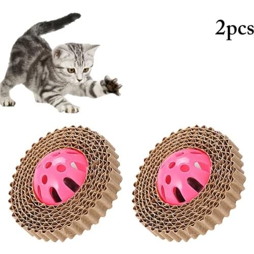 2pcs Cat Scratch Toy Rose Red & Khaki Corrugated Paper Funny Cat Scratch Board Cat Bell Ball Creative Pet Supplies