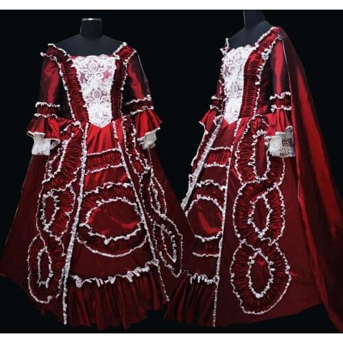 2020 New red Vintage costumes 18th Duchess Retro medieval Renaissance Reenactment Theatre Civil war Victorian dress D-594