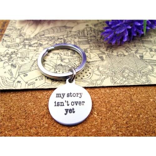 3pcs/lot 28mm stainless steel keyring with 20mm stainless steel circle round "my story isn't over yet" charms keyring