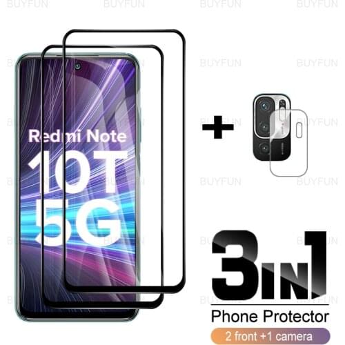 3in1 Black Edge Glass For Xiaomi Redmi Note 10T 5G Safety Protective Glass For redmi note 10t redmy note 10 t t10 camera film