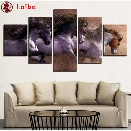 5D DIY Diamond Painting Abstract animal art, three running horses cross stitch mosaic full square/round diamond embroidery 5pcs
