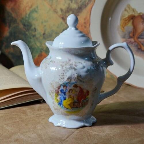 500ml-1000ml Western Restoration Ceramic Coffee Pot Pearl White Glaze Classical Coffee Pot European Style Coffee Pot