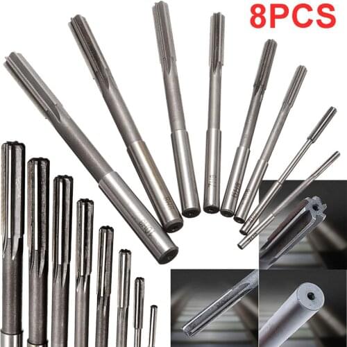 8 Pcs Straight shank reamer High speed steel straight shank reamer H8 accuracy 3/4/5/6/7/8/9/10 mm shank Tools