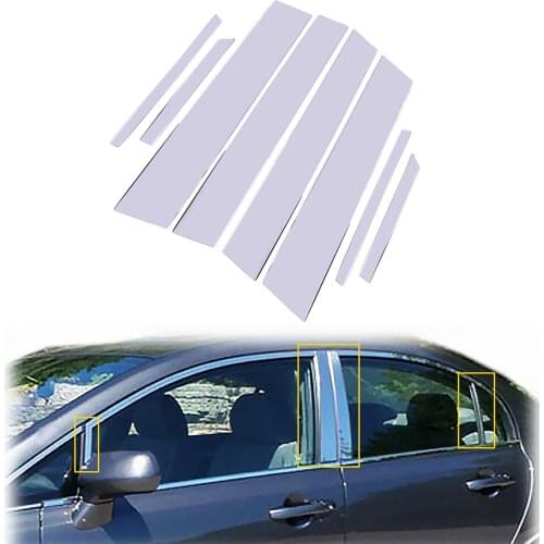 8x Stainless Steel Chrome Window Door Pillar Post Trim Cover Molding Sticker Fit for Honda Civic 8th 2006-2008 2009 20102011