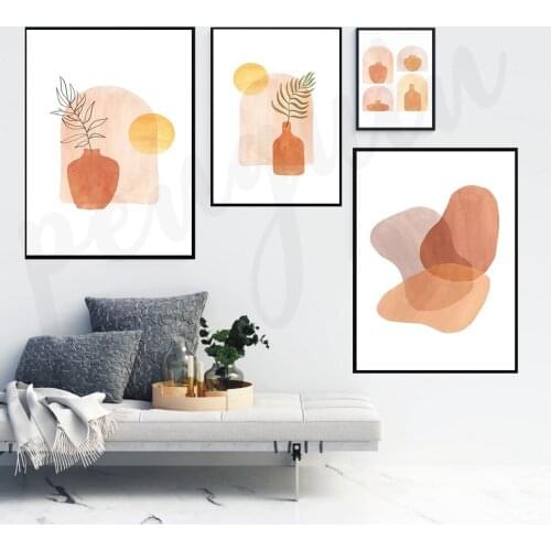 Abstract Geometric Plants Line Art Canvas Painting Mid Century Modern Wall Pictures Boho Style Posters and Prints Home Decor