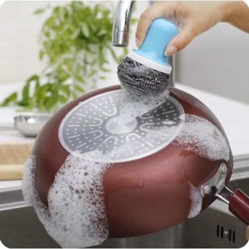 Japan Style With Handle Steel Wire Ball Kitchen Accessories 3 Pieces/Lot Cleaning Pot Dish Brush