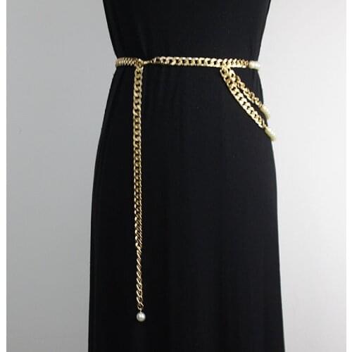 Pearl waist chain accessories womens thin belt with dress decoration fashion multi-layer extended white chain