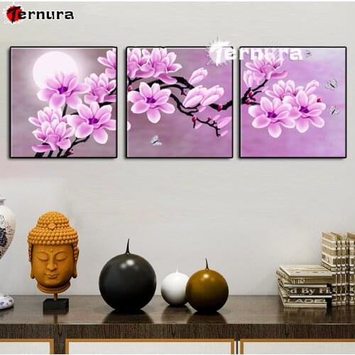 5D DIY Diamond Painting Pink Orchid Triptych flowers Mosaic Cross Stitch Full Square Drill Diamond embroidery kit Home Decoratio