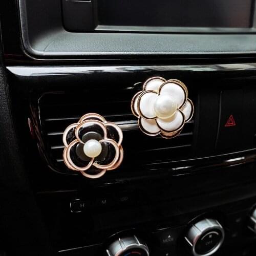 Pearl Camellia Car Perfume Air Freshener Luxury Brand Camellia Car Accessories Interior Woman Flowers auto Aromatherapy Ornament