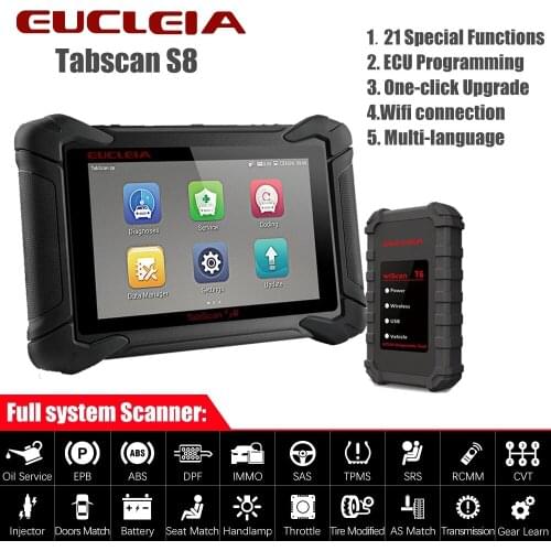 EUCLEIA S8 OBD2 Automotive Scanner Full System Code Reader Airbag EPB Oil Reset ECU Coding Active Test OBD 2 Car Diagnostic Tool