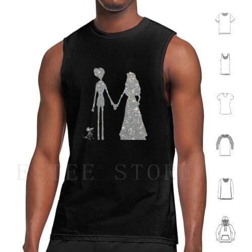 Sparkle Couple And Dog Tank Tops Vest Sleeveless Sparkle Couple Dog Tim Burton Corpse Bride Halloween Scrap Glitter